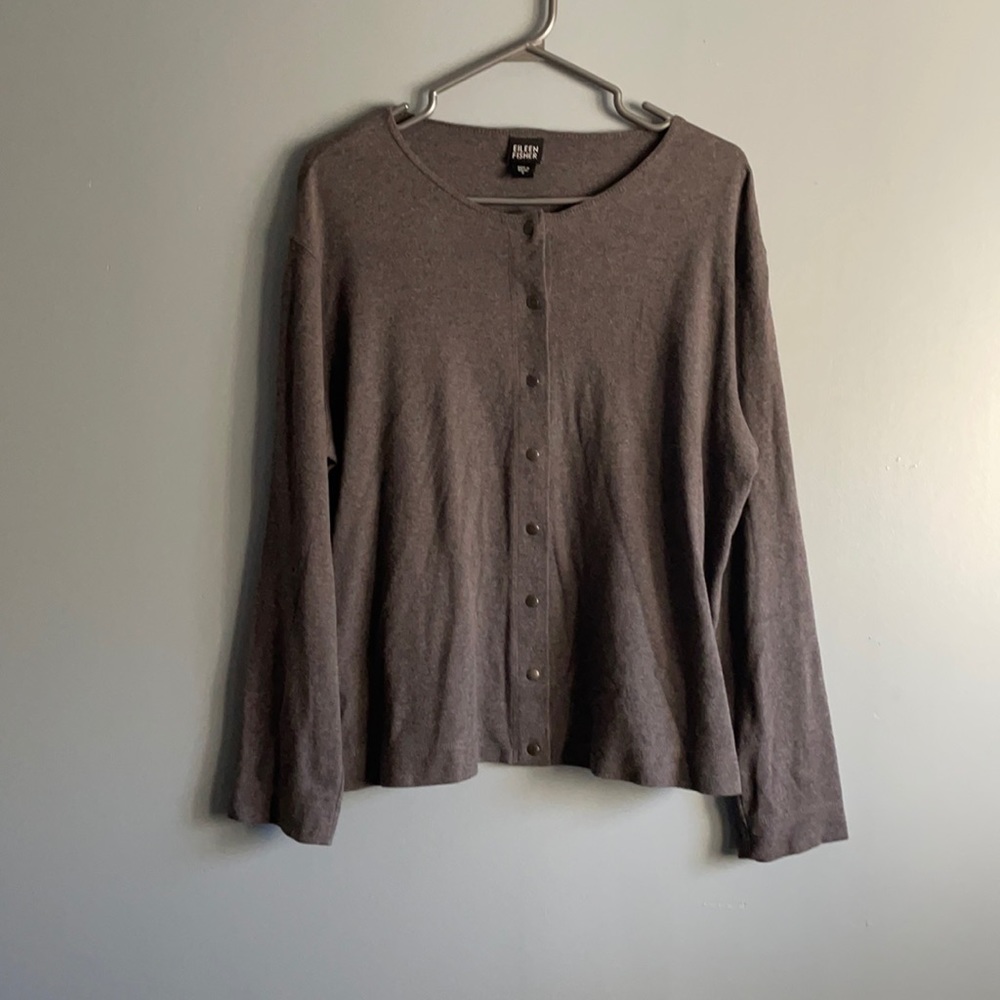 EILLEN FISHER CHARCOAL BUTTON UP CARDIGAN